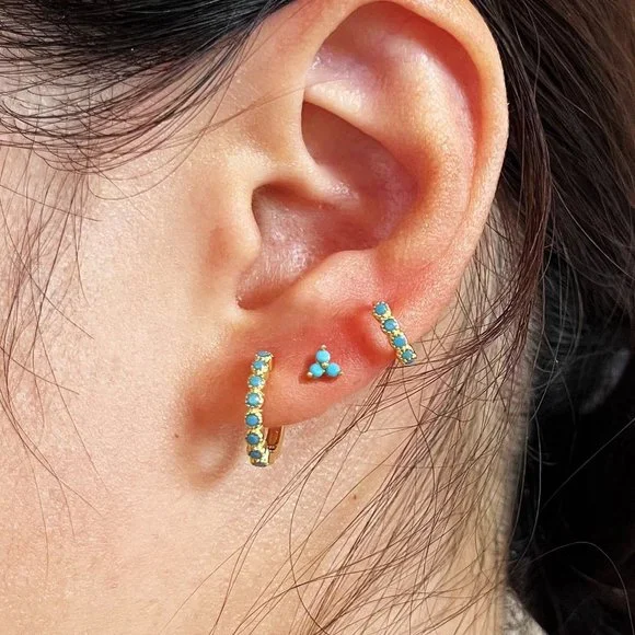 New Turquoise Earring Stack Gift Set, Stud Earrings, Huggie Hoops Christmas Gift